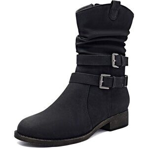 Women's Cowboy Calf Side zipper Low Heel Mid Calf Fashion Western Boots.